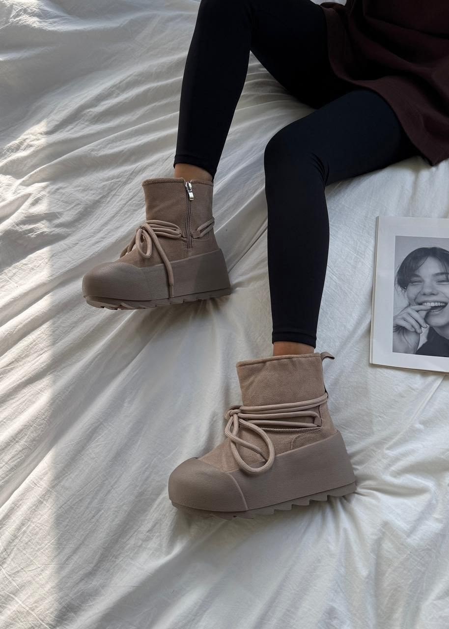 ,замшевые ботинки inuikii серый, женская,зимняя ,угги зимние