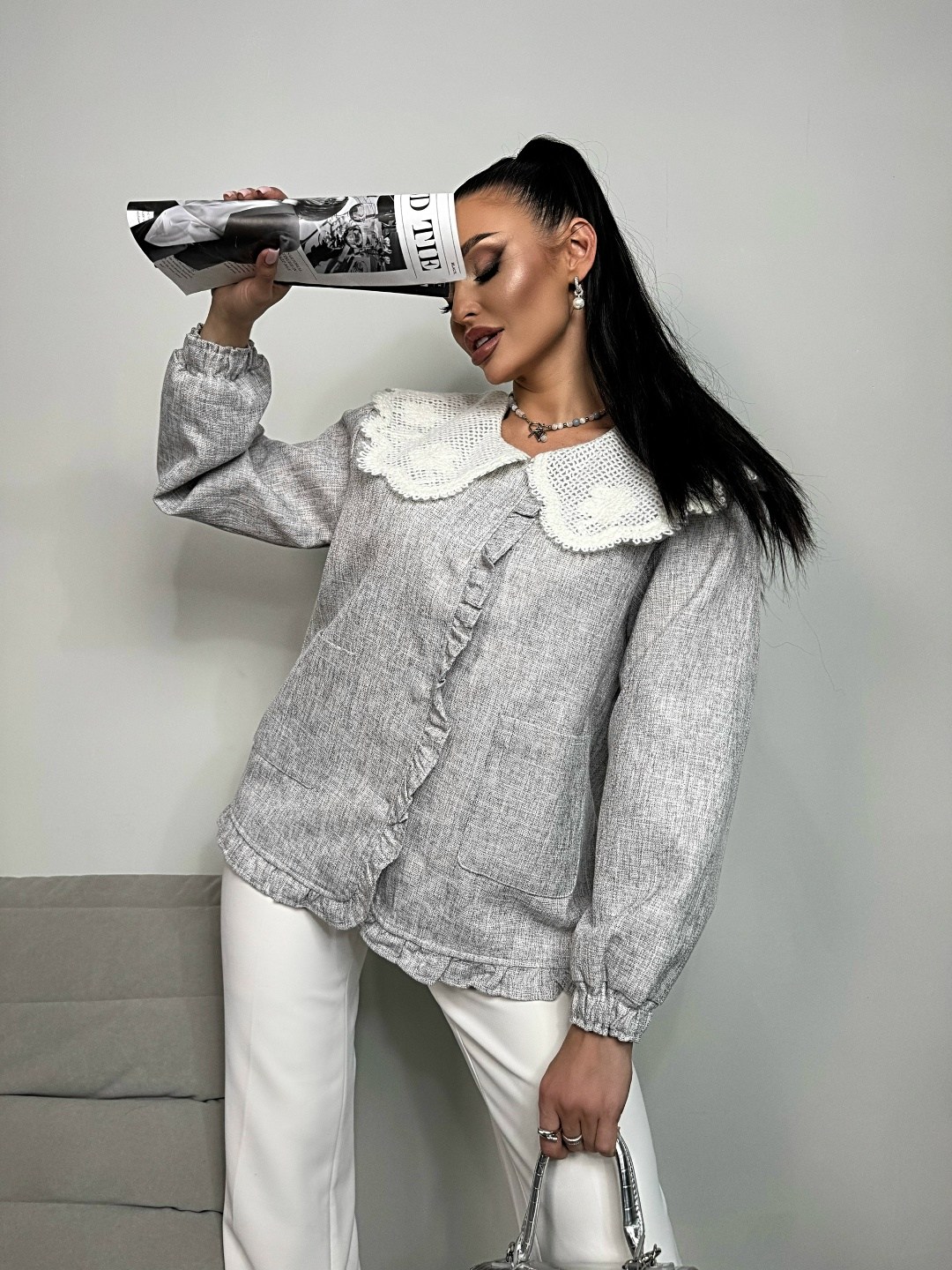 блузка стильная,женская кофта,трикотажная кофта с кружевом,воротник,блузки женские