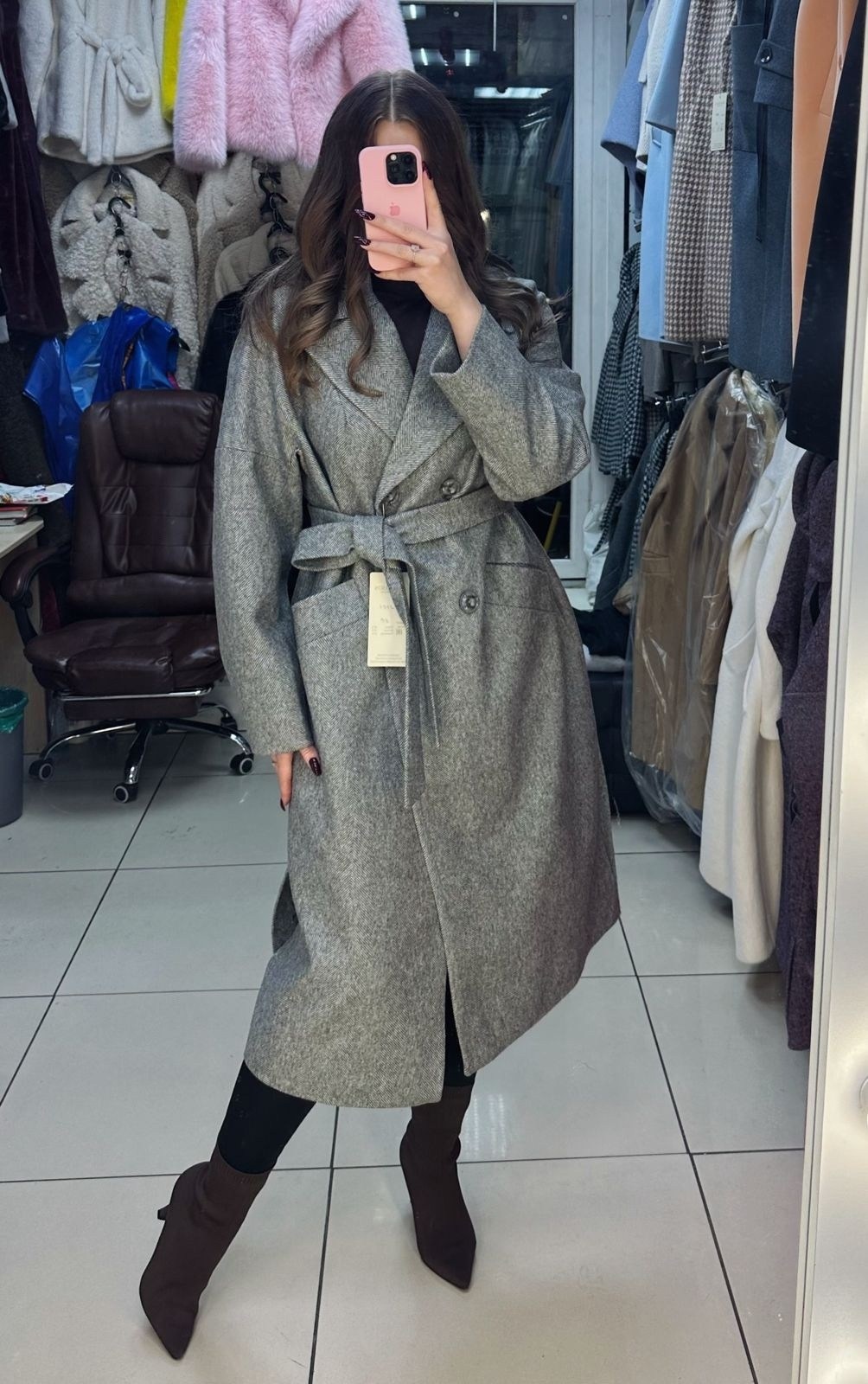 длинное двустороннее кашемировое пальто,шерстяное пальто,пальто женское,кашемировое пальто женское,пальто средней длины