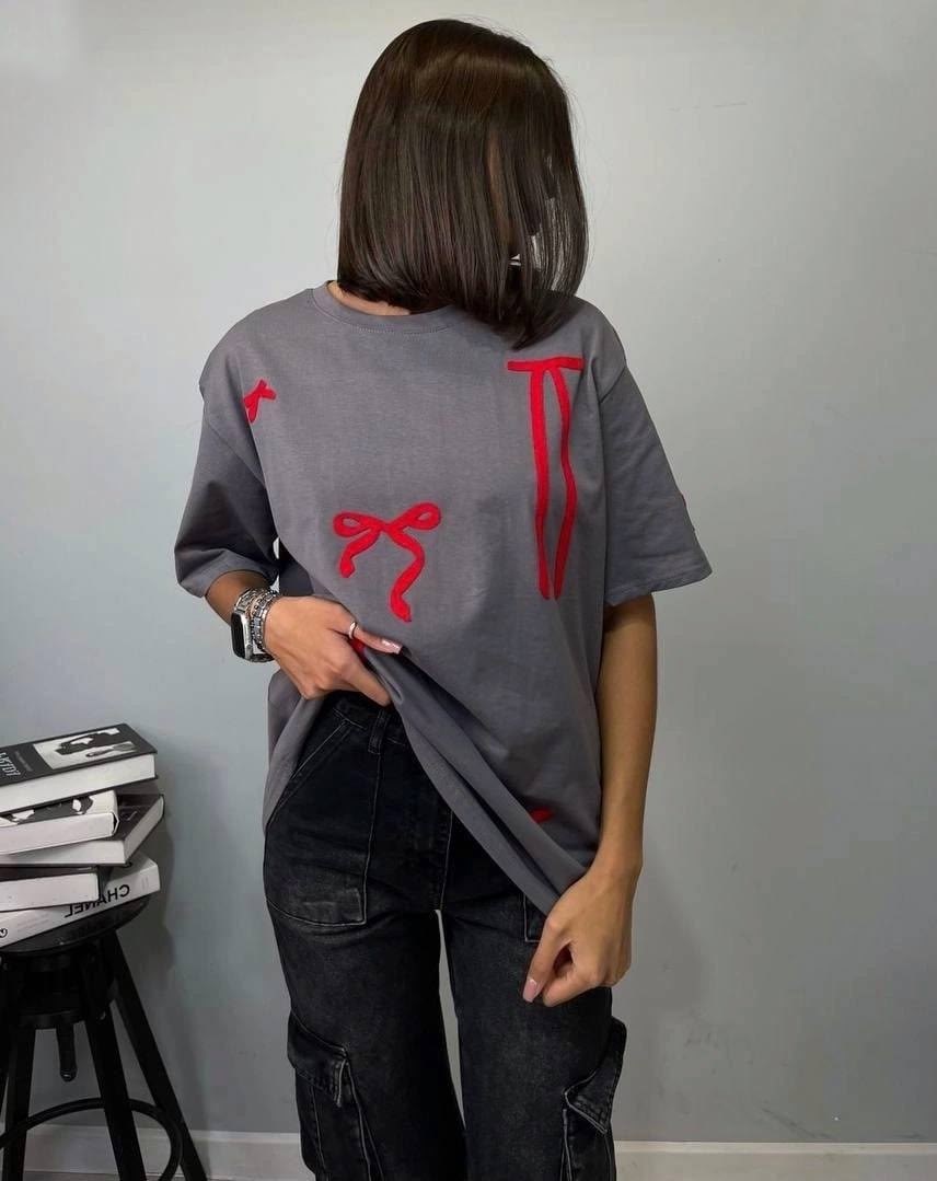 футболка с бантиками,футболка женская,футболка с бантами,футболки оверсайз с принтами,футболка