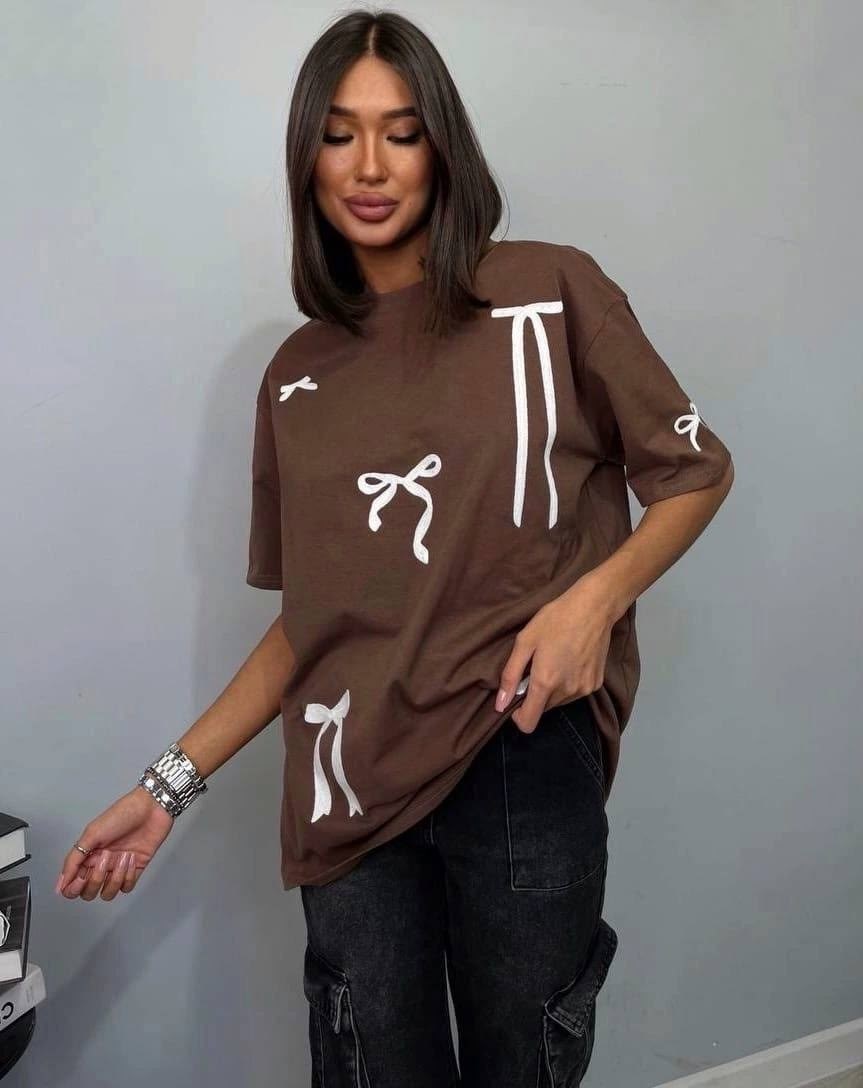 футболка с бантиками,футболка женская,футболка с бантами,футболки оверсайз с принтами,футболка