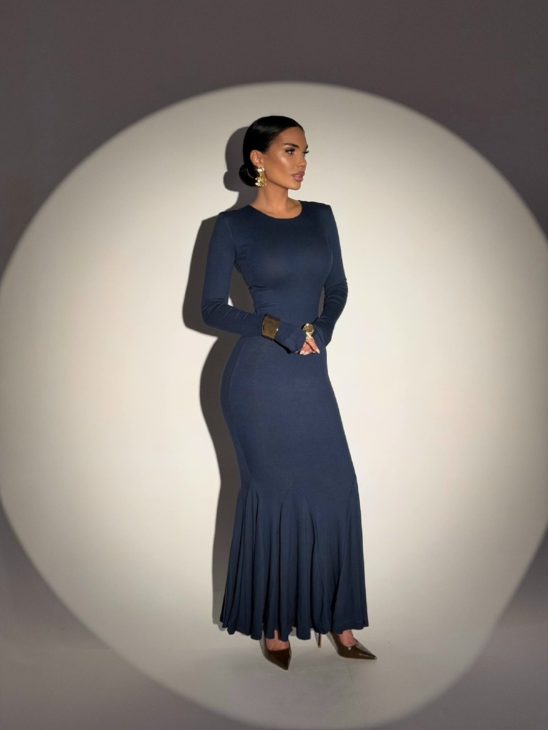 платье миди из трикотажа каприе синий,элегантные платья,платье вечернее,длинное платье,платье