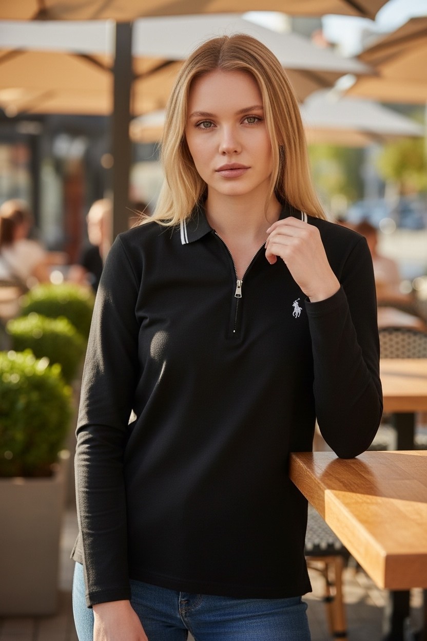 поло кофта,свитер поло на полузамке sarg 296134620,джемпер-поло из трикотажной ткани коричневого цвета,поло женская,женская рубашка поло