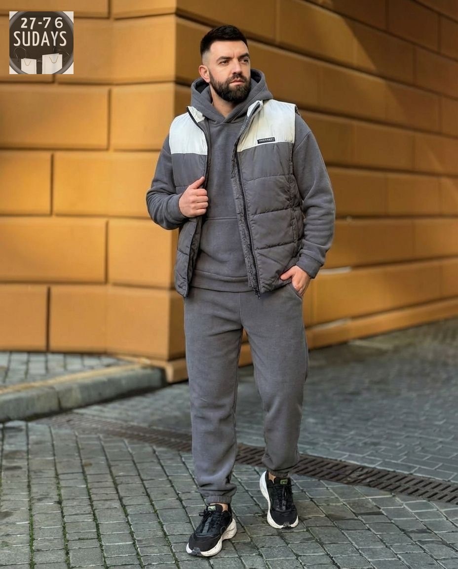мужской теплый спортивный костюм на флисе с жилетом,мужской спортивный костюм на флисе,спортивный костюм тройка с жилеткой,жилетка на синтепоне