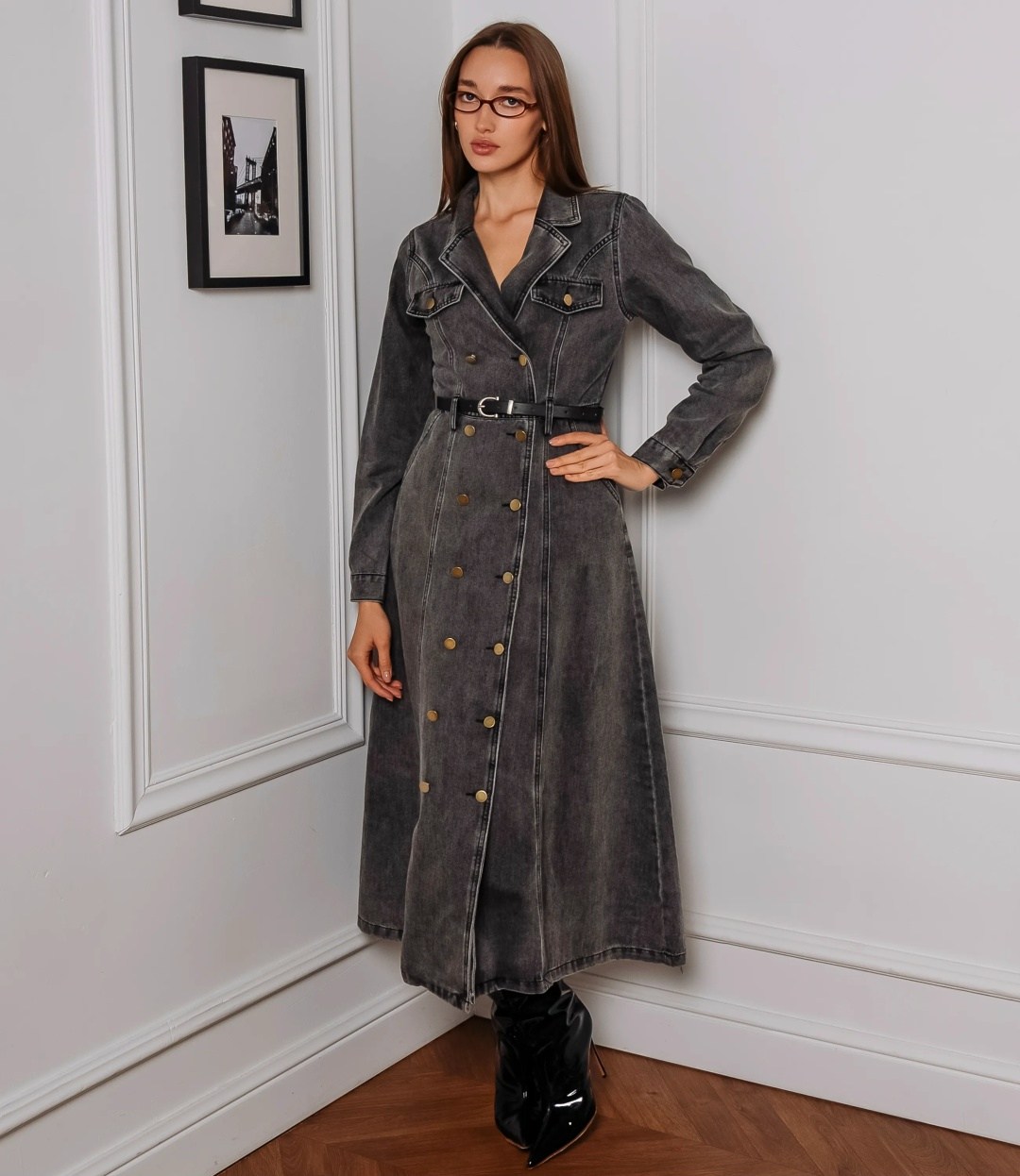 джинсовое платье,платье джинсовое женское,джинсовое платье karen millen,платье с поясом,платье-рубашка из джинсовой ткани elizabeth forever new, цвет dark wash