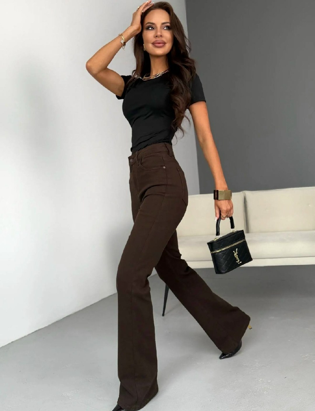 коричневые джинсы клеш женские,джинсы клеш женские,женские джинсы коричневые джинсовые расклешенные брюки,джинсы женский defeaco коричневый клеш,коричневые джинсы женские