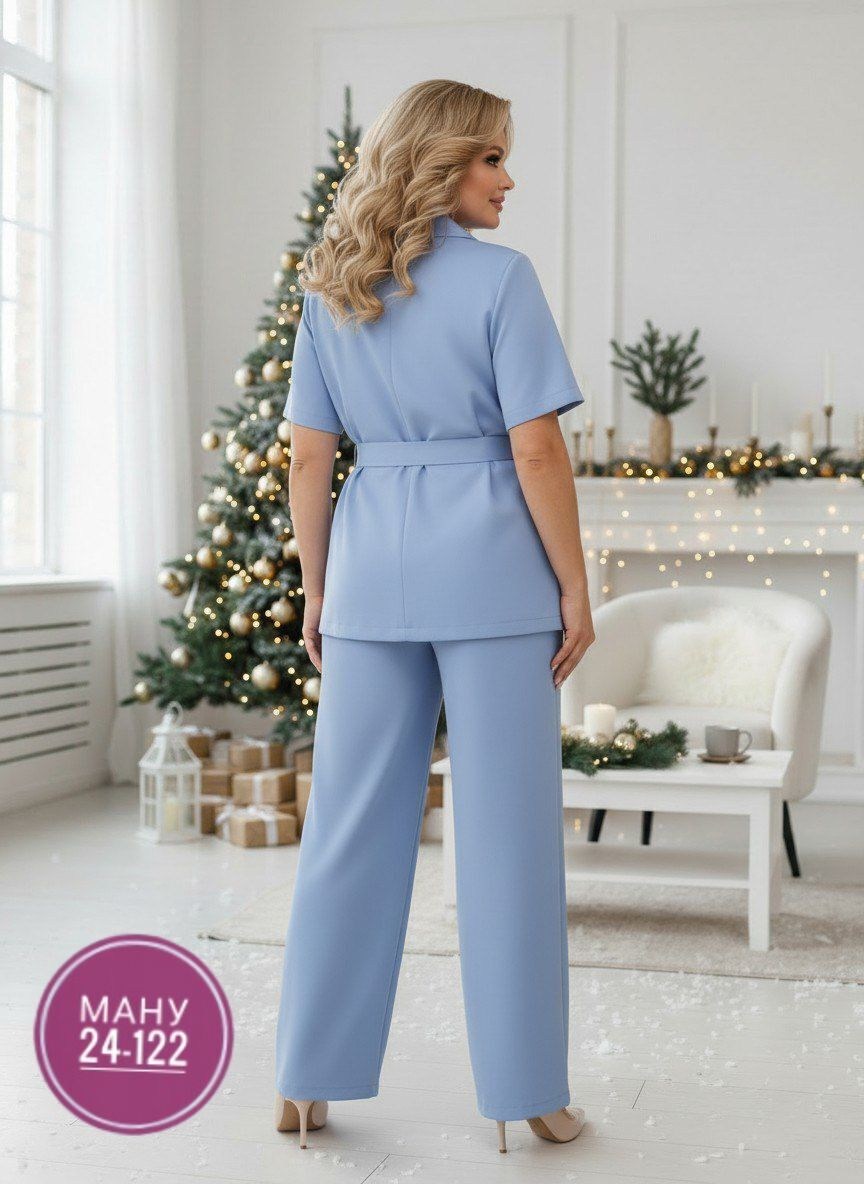 костюм нинель шик брючный,брючный костюм,костюм брючный голубой,летние брючные костюмы,голубой брючный костюм женский