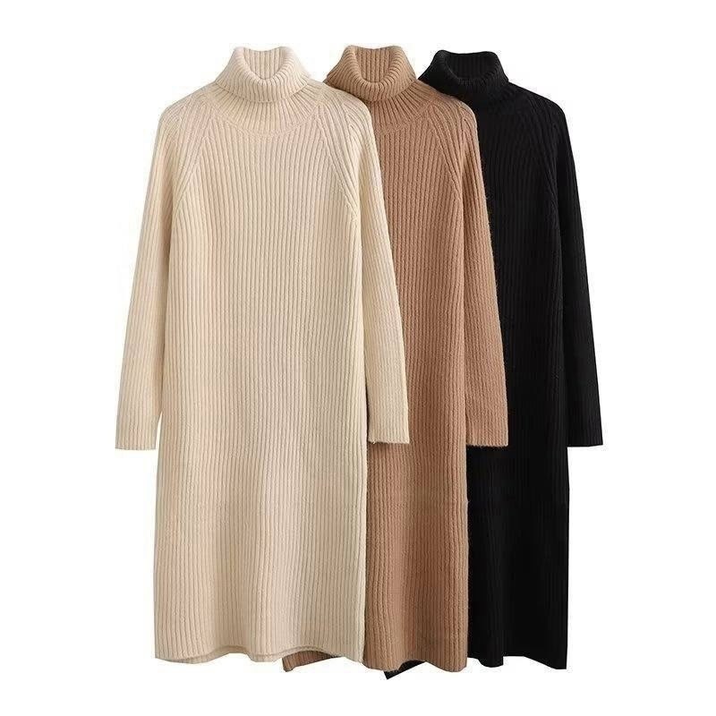 turtleneck drop shoulder ribbed knit sweater dress,вязаное платье,бежевое платье лапша,трикотажное платье,теплое вязаное платье