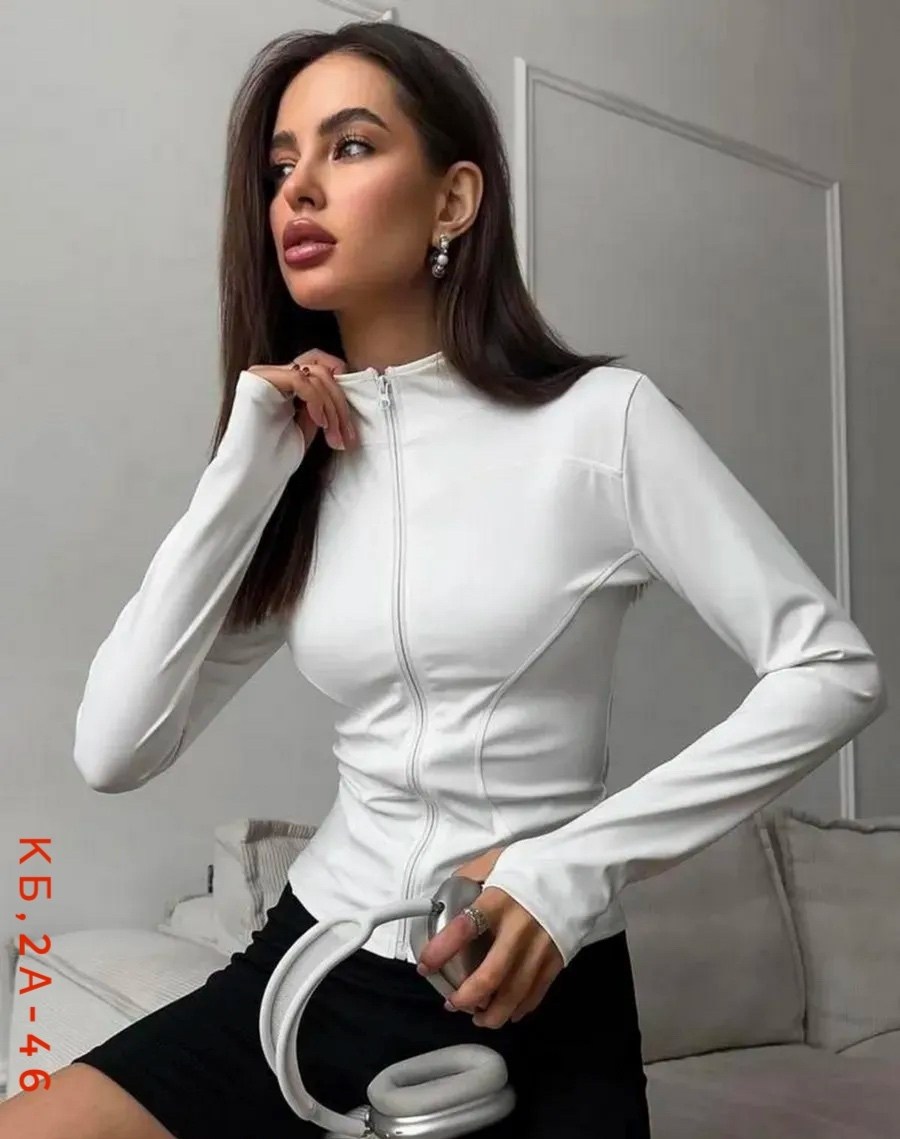 женская кофта,спортивная кофта,костюм женский для фитнеса,спортивная кофта на молнии обтягивающая,куртка женская застегивается на молнию облегающего кроя dazy белый