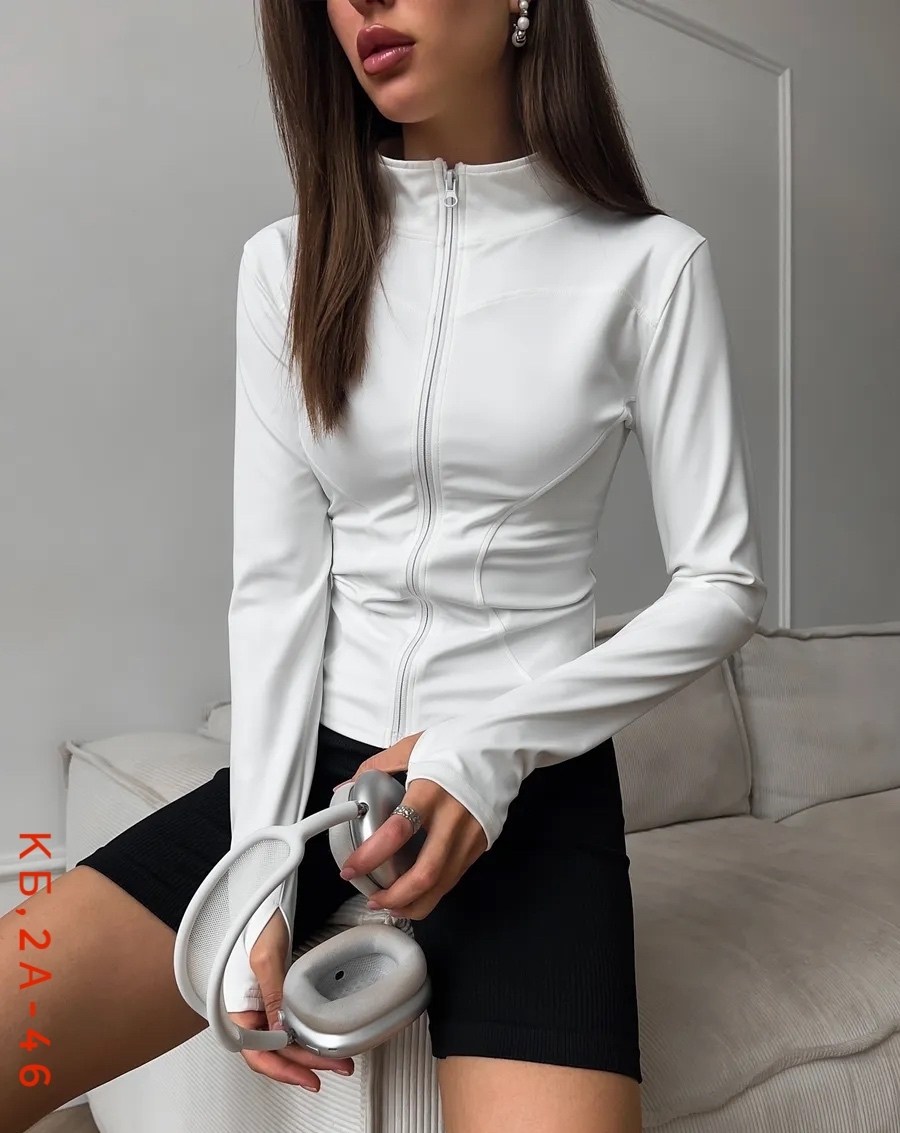 женская кофта,спортивная кофта,костюм женский для фитнеса,спортивная кофта на молнии обтягивающая,куртка женская застегивается на молнию облегающего кроя dazy белый