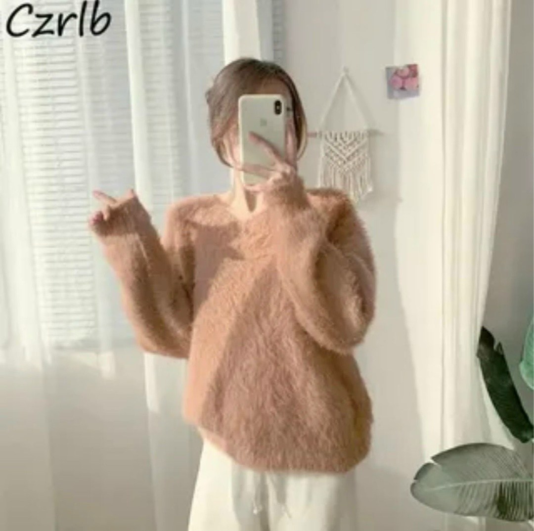 универсальный однотонный длинный пушистый кашемировый свитер в стиле социалита из норки для женщин,мохеровый свитер женский,универсальный однотонный длинный пушистый кашемировый свитер в стиле с,женск