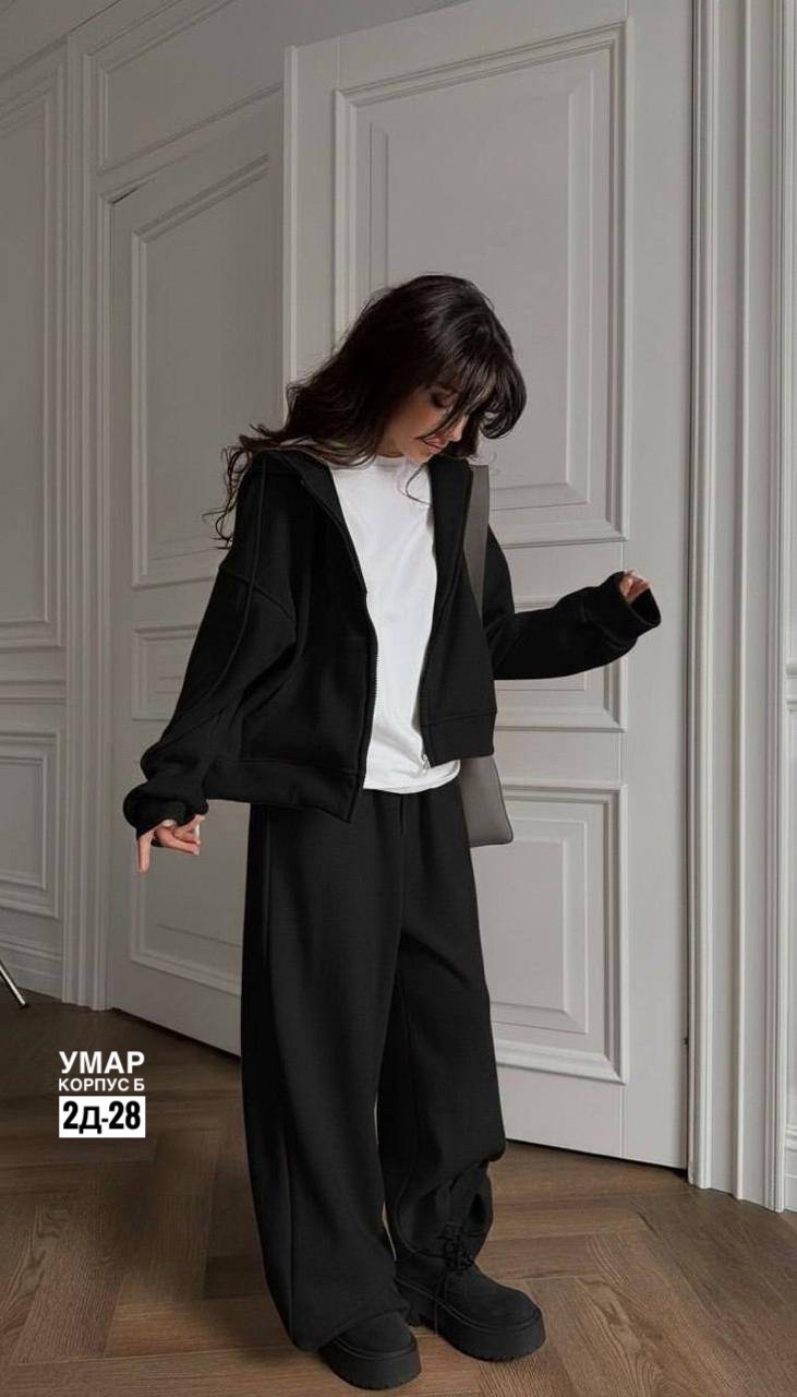 cпортивный костюм женский на флисе,костюм базовый костюм оверсайз зип худи и штаны палаццо,спортивный костюм