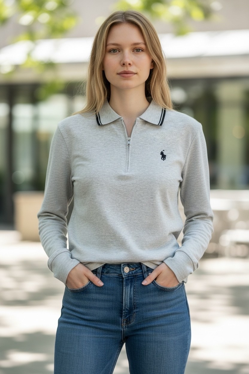 поло кофта,свитер поло на полузамке sarg 296134620,джемпер-поло из трикотажной ткани коричневого цвета,поло женская,женская рубашка поло