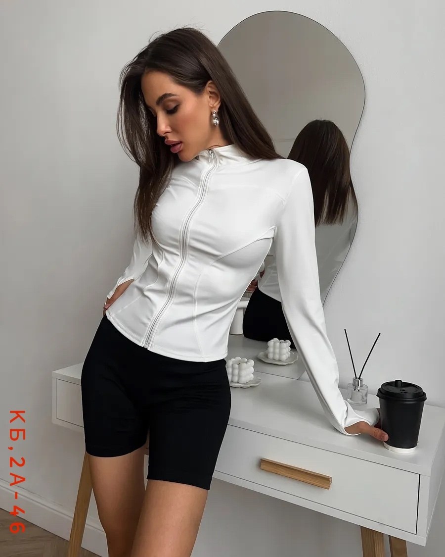 женская кофта,спортивная кофта,костюм женский для фитнеса,спортивная кофта на молнии обтягивающая,куртка женская застегивается на молнию облегающего кроя dazy белый