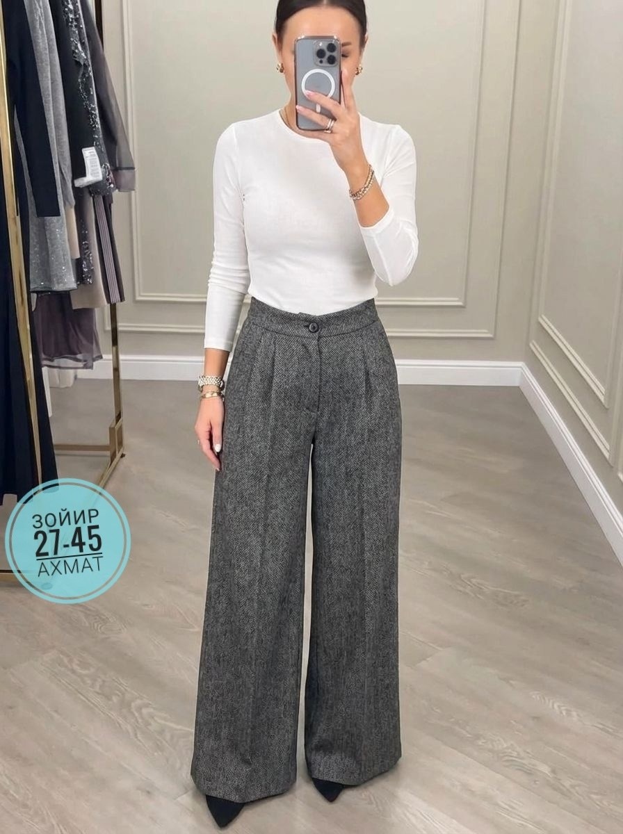 брюки палаццо,брюки палаццо светло-серые,брюки теплые классические прямые палаццо,брюки палаццо kiazo размер 42 серый,брюки женские палаццо