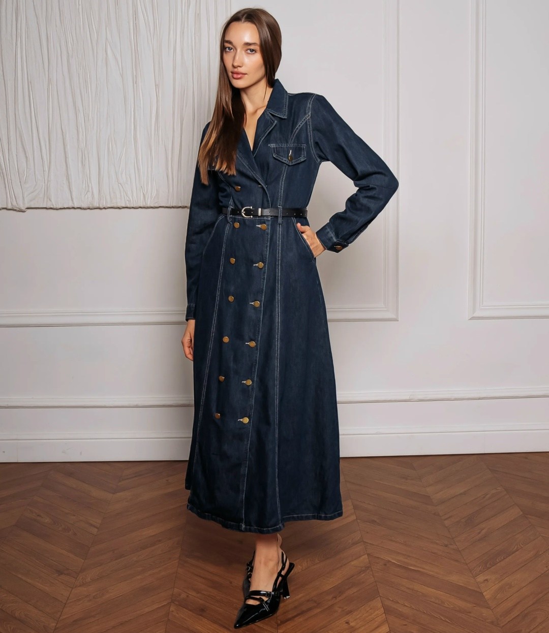 джинсовое платье,джинсовое платье миди,платье джинсовое женское,джинсовое платье-рубашка длины миди,джинсовое платье на пуговицах с поясом zarina