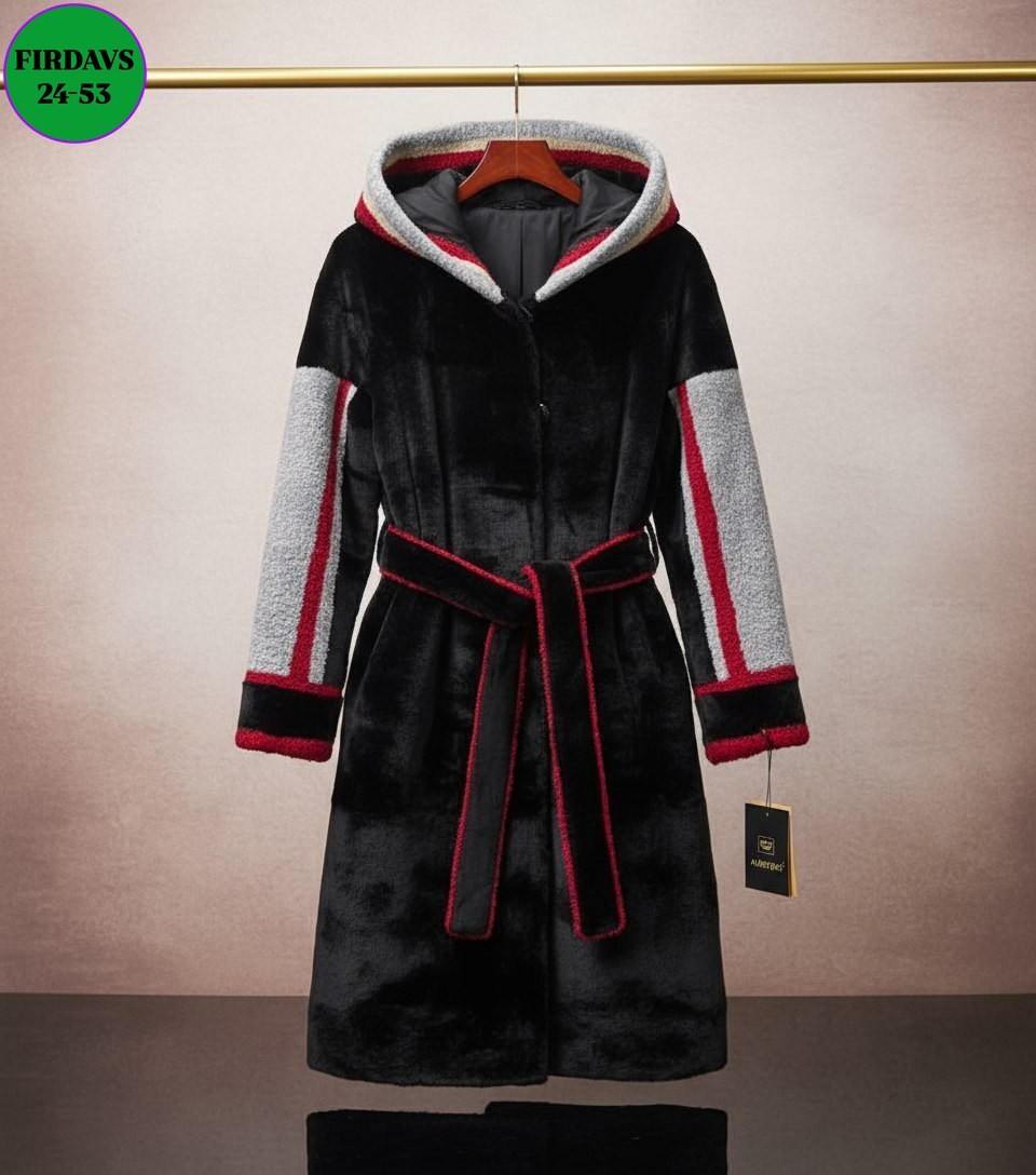 шуба в спортивном стиле,дизайнерская экошуба в спортивном стиле из комбинированного экомеха,шуба из мутона с капюшоном отделка норка,шуба из мутона,мутоновая шуба