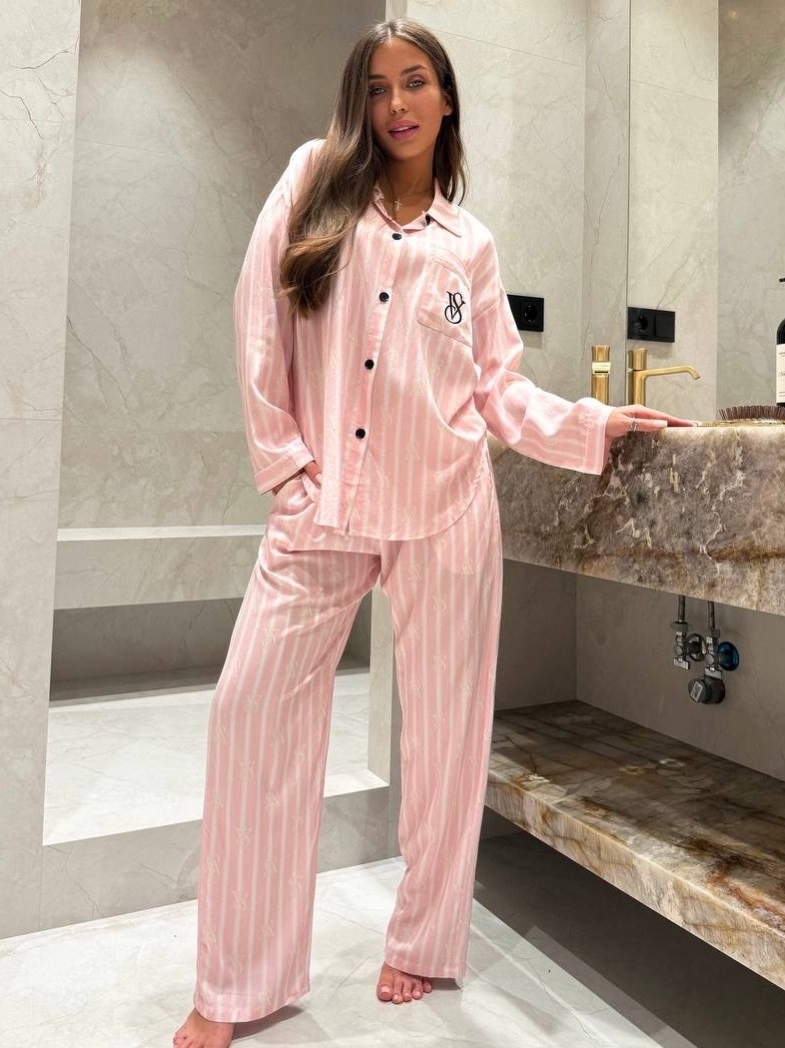 пижама виктория сикрет комплект,пижама виктория сикрет хлопок,пижама женская,пижама для женщин,женская пижама victorias secret в полоску нежно-розовый цвет