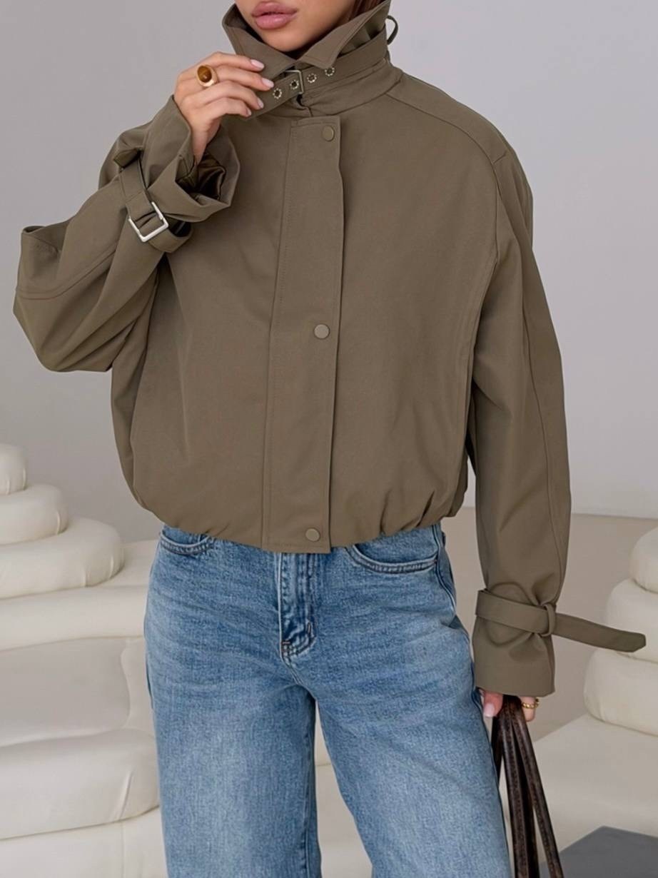 легкая куртка,куртка с карманами,куртка модная,ветровка fly оверсайз с карманами из хлопка хаки,укороченная куртка