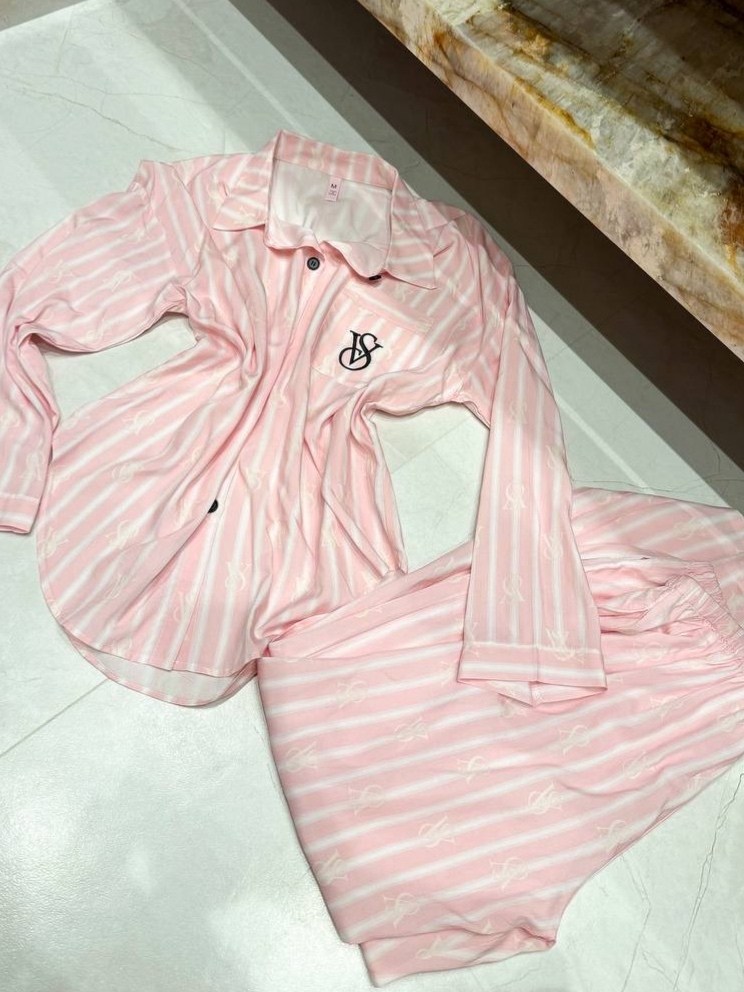 пижама виктория сикрет комплект,пижама виктория сикрет хлопок,пижама женская,пижама для женщин,женская пижама victorias secret в полоску нежно-розовый цвет