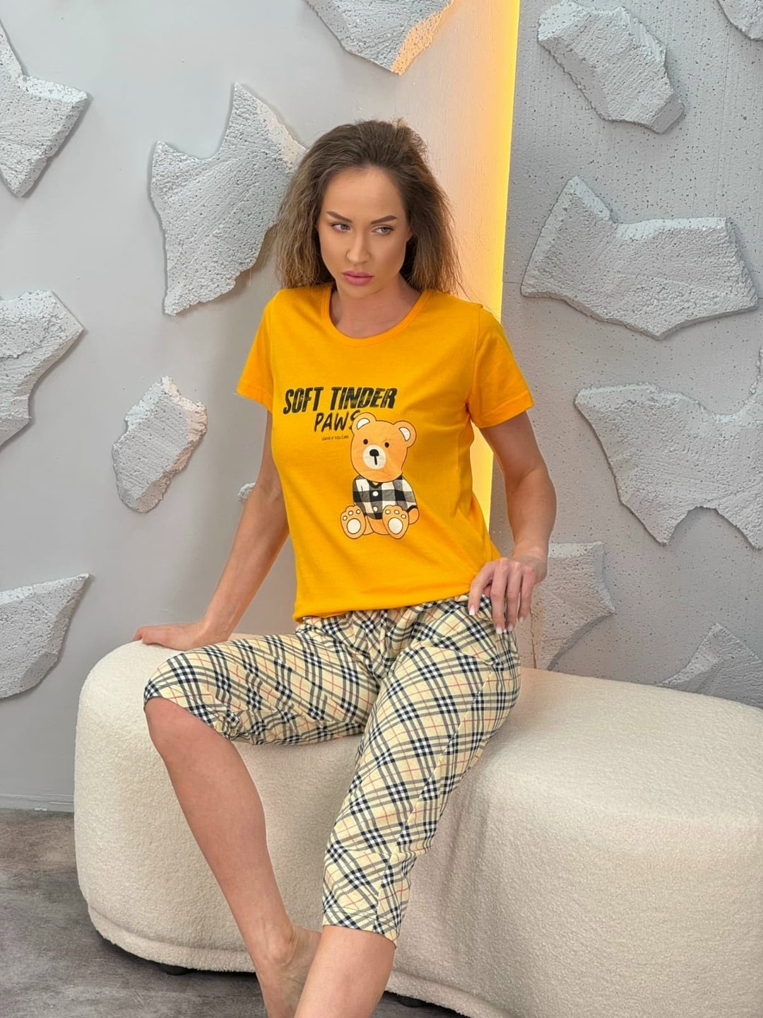 пижама с бриджами,пижама женская,пижама,пижама женская с бриджами,желтая пижама женская