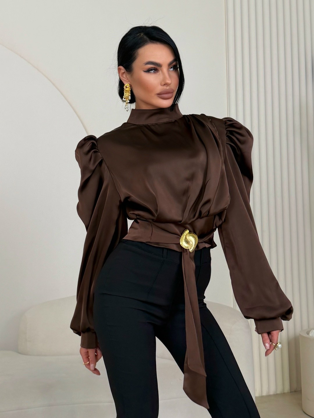 блузка для женщин,блузка шоколадного цвета,блузка женская,блуза,элегантная атласная блузка для женщин