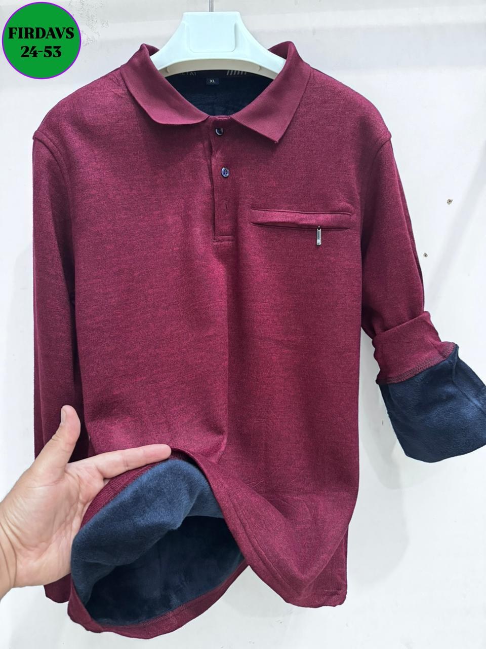 рубашка-поло с длинным рукавом c карманом simlion 202629486,рубашка теплая,мужская кофта,мужской пуловер