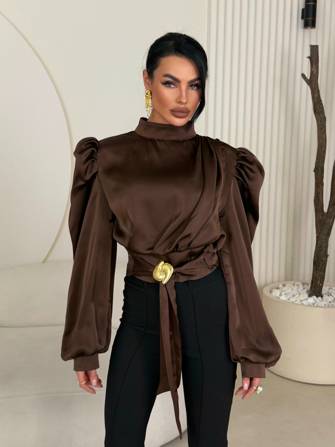 блузка для женщин,блузка шоколадного цвета,блузка женская,блуза,элегантная атласная блузка для женщин