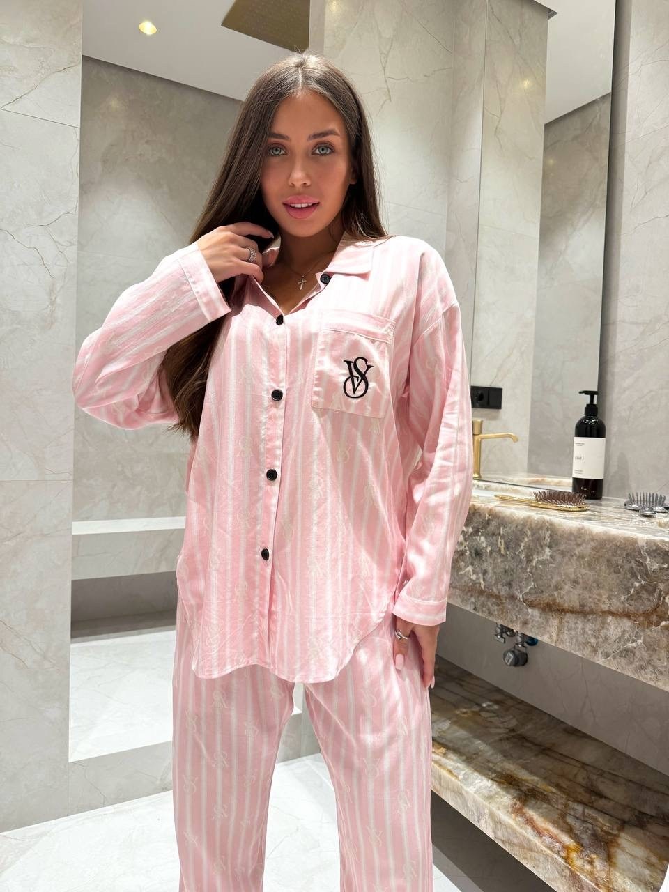 пижама виктория сикрет комплект,пижама виктория сикрет хлопок,пижама женская,пижама для женщин,женская пижама victorias secret в полоску нежно-розовый цвет