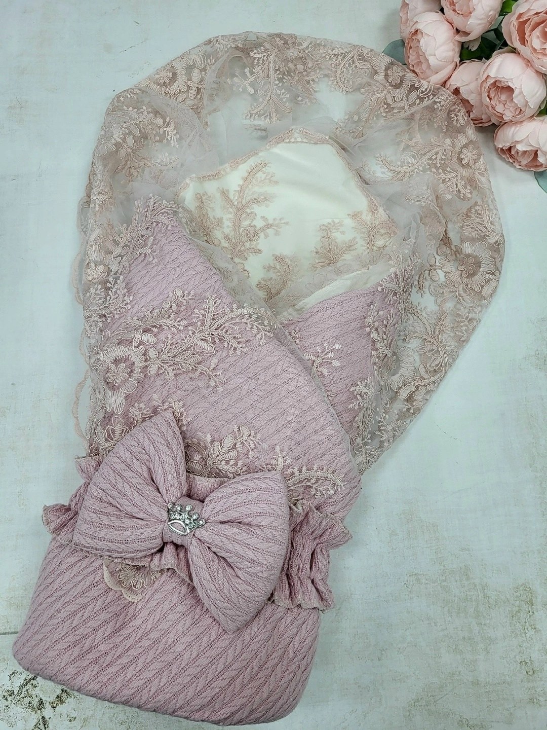 конверт на выписку,конверт на выписку для новорождённого в,конверт для новорожденного на выписку в роддом из льна люкс роза,комплект на выписку,конверт на выписку для девочки