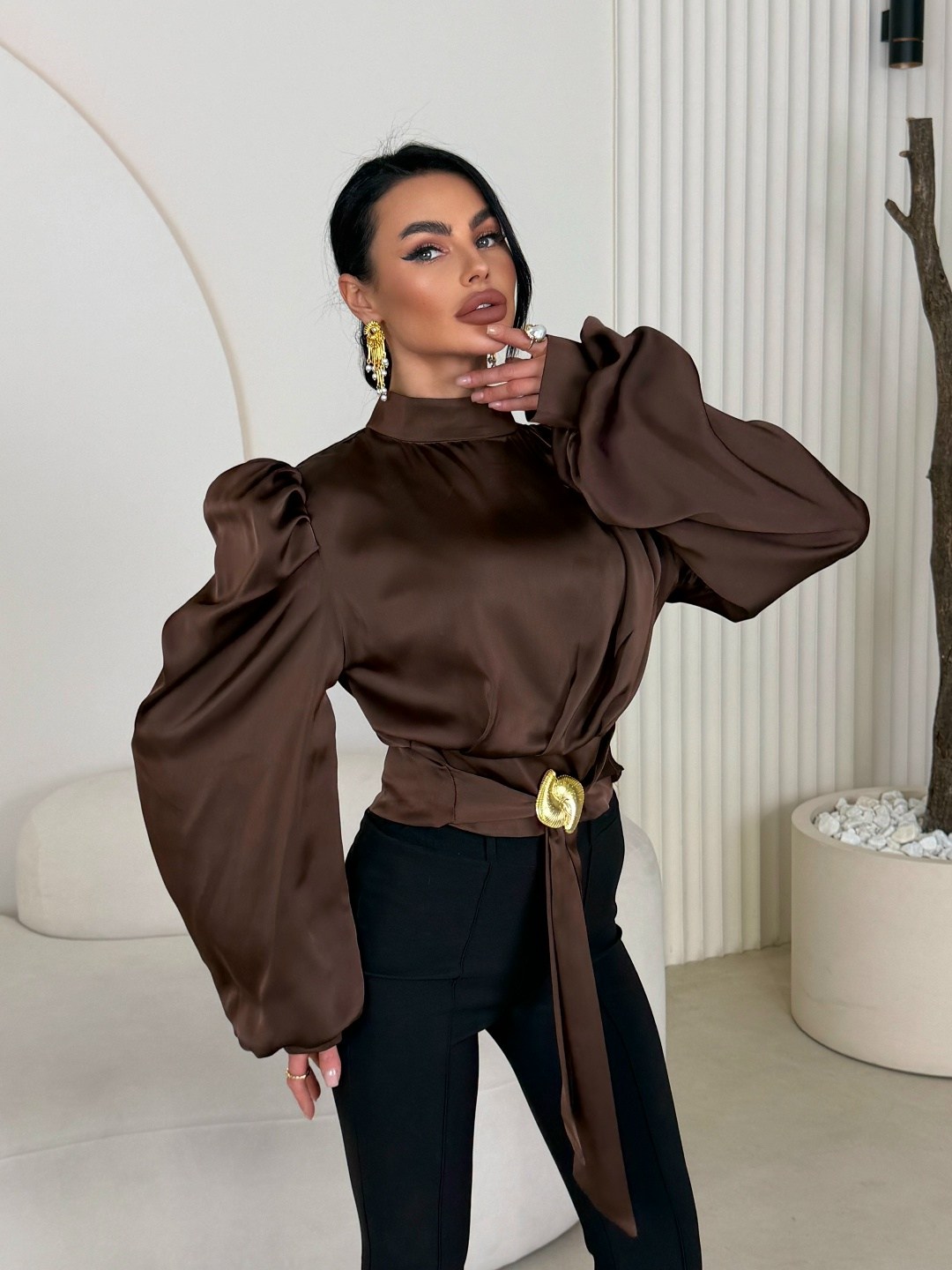 блузка для женщин,блузка шоколадного цвета,блузка женская,блуза,элегантная атласная блузка для женщин