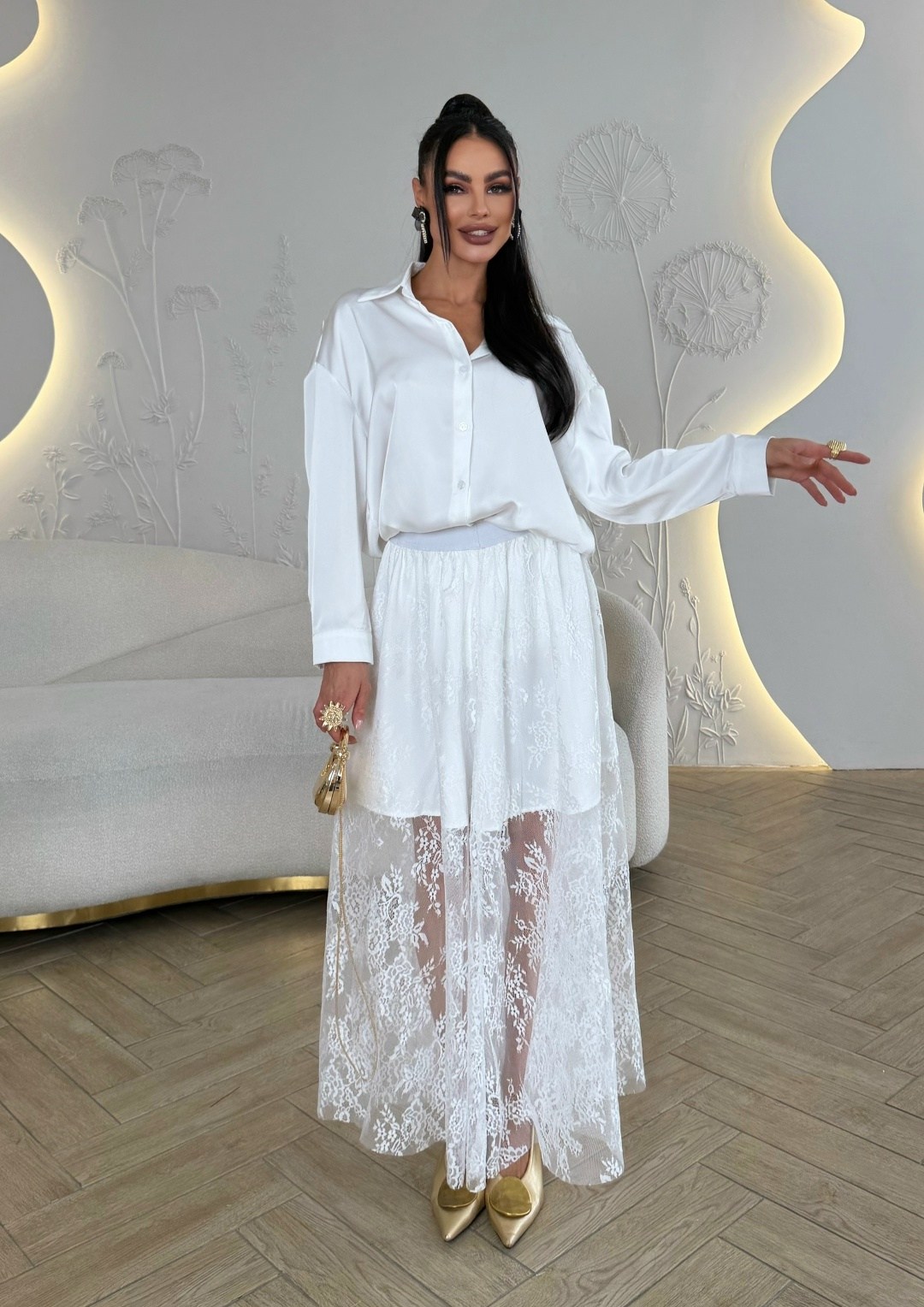 рубашка блузка,юбка кружевная,блузки,рубашка оверсайз нарядная из гипюра muraus 224810870,рубашка женская