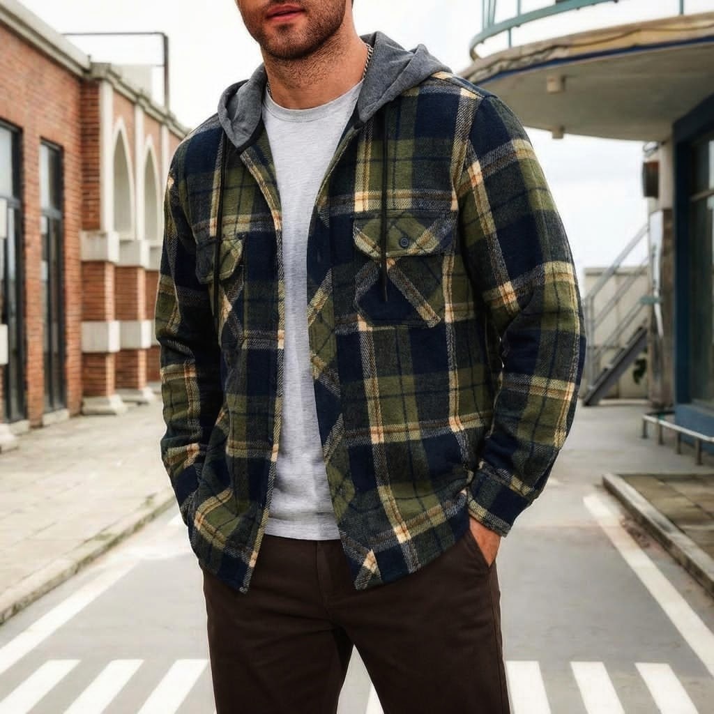 рубашка куртка мужская,темно-синяя рубашка lumberjack в клетку с капюшоном,мужской стиль кэжуал,теплая рубашка,рубашка с капюшоном