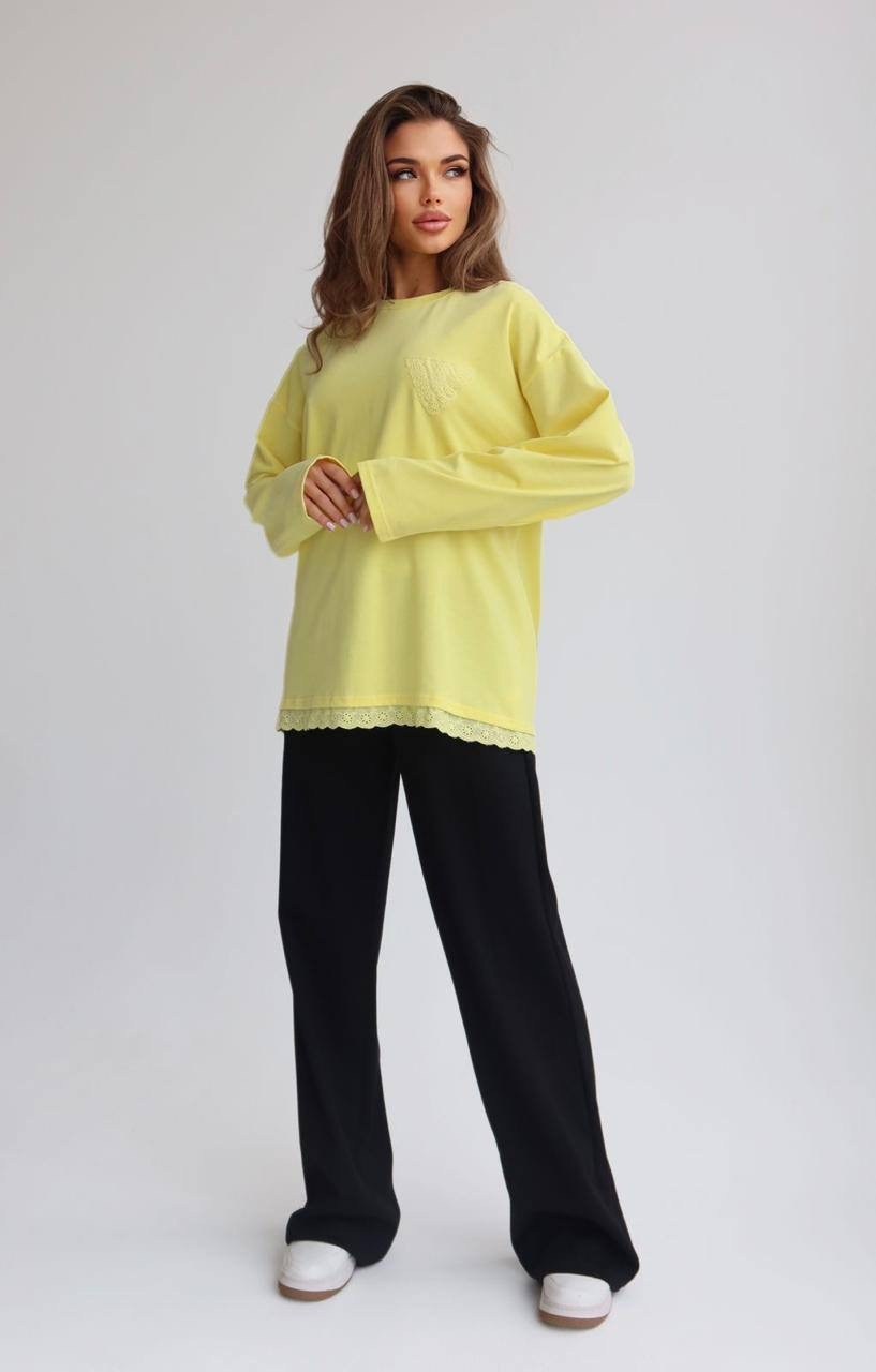 свитшот женская,желтый свитшот,трикотажный свитшот,костюм с брюками,свитшот свободного кроя
