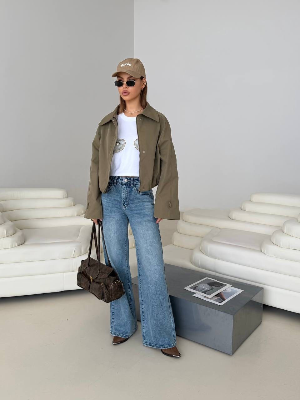 легкая куртка,куртка с карманами,куртка модная,ветровка fly оверсайз с карманами из хлопка хаки,укороченная куртка