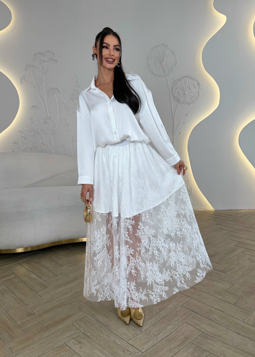 рубашка блузка,юбка кружевная,блузки,рубашка оверсайз нарядная из гипюра muraus 224810870,рубашка женская