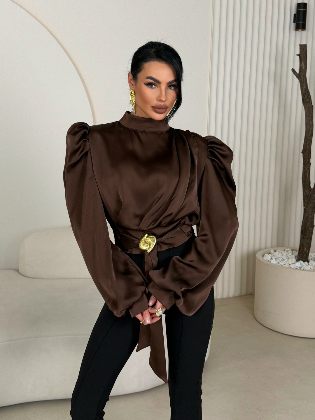 блузка для женщин,блузка шоколадного цвета,блузка женская,блуза,элегантная атласная блузка для женщин