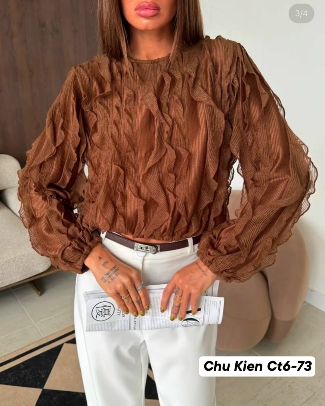 женская блузка,повседневная блуза,женская блуза,женская шифоновая блузка,eola 2936 шоколад блуза