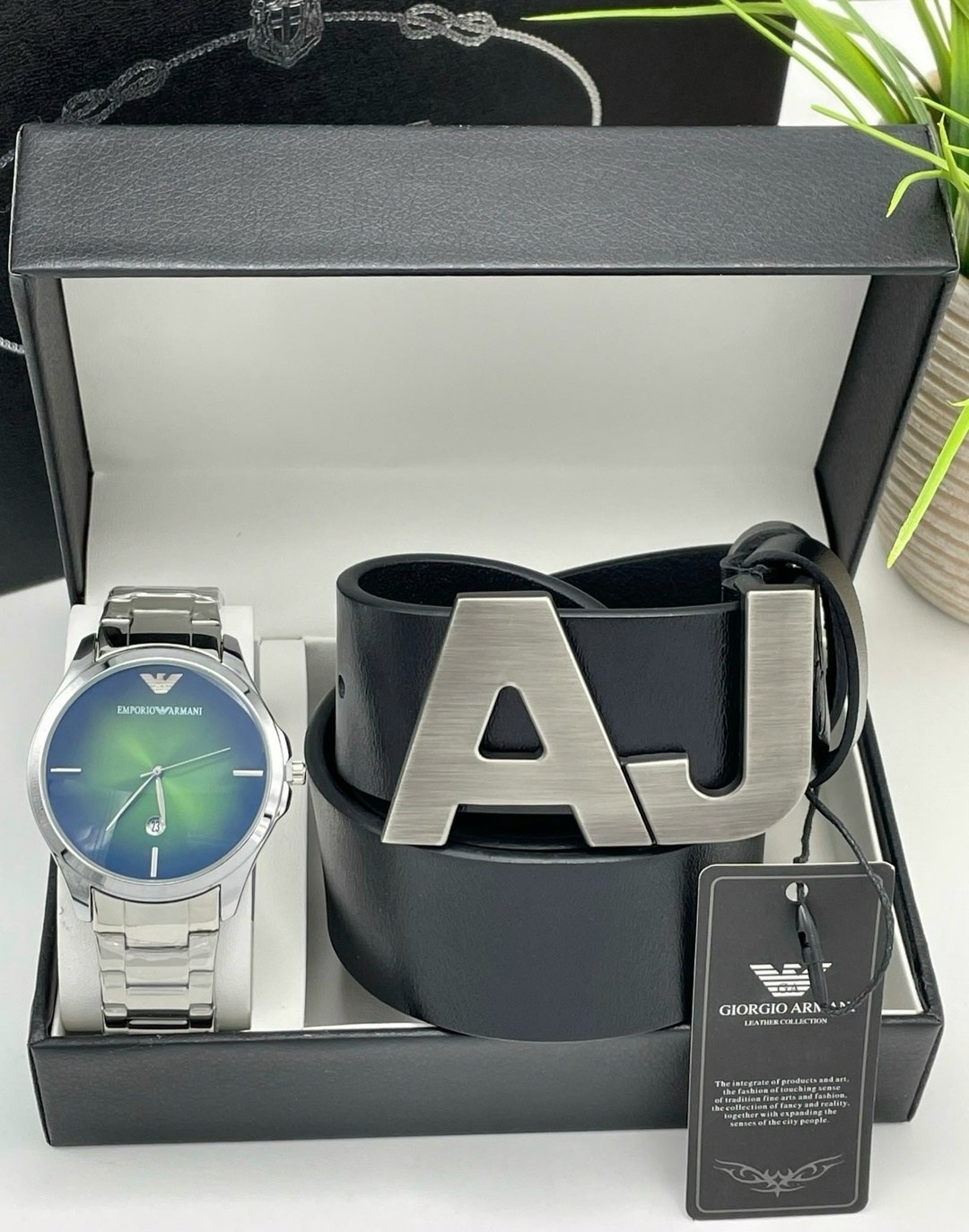 набор часы и ремень в коробке джорджио армани,мужской подарочный набор,набор часы,подарочный набор армани для мужчин,мужские наборы
