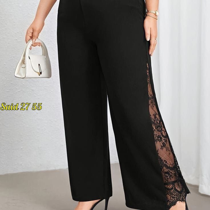 брюки с кружевными вставками,черные широкие брюки,широкие брюки,брюки с кружевом,женские кружевные брюки больших размеров