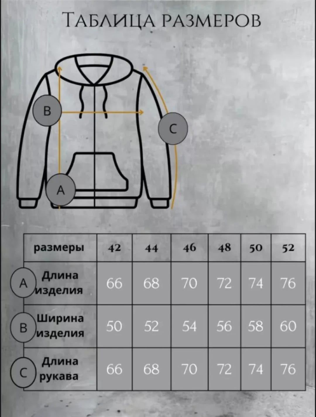 ширина изделия,кофта с капюшоном,длина изделия,размера,таблица размеров толстовок