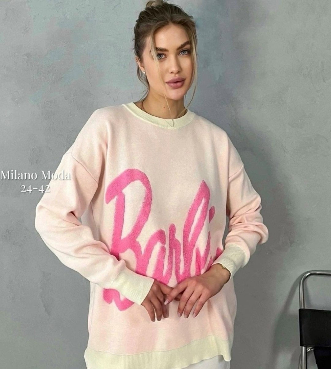 свитер оверсайз с надписью barbie,свитер барби оверсайз вязаный розовый,джемпер barbie,женский свитер,женская кофта