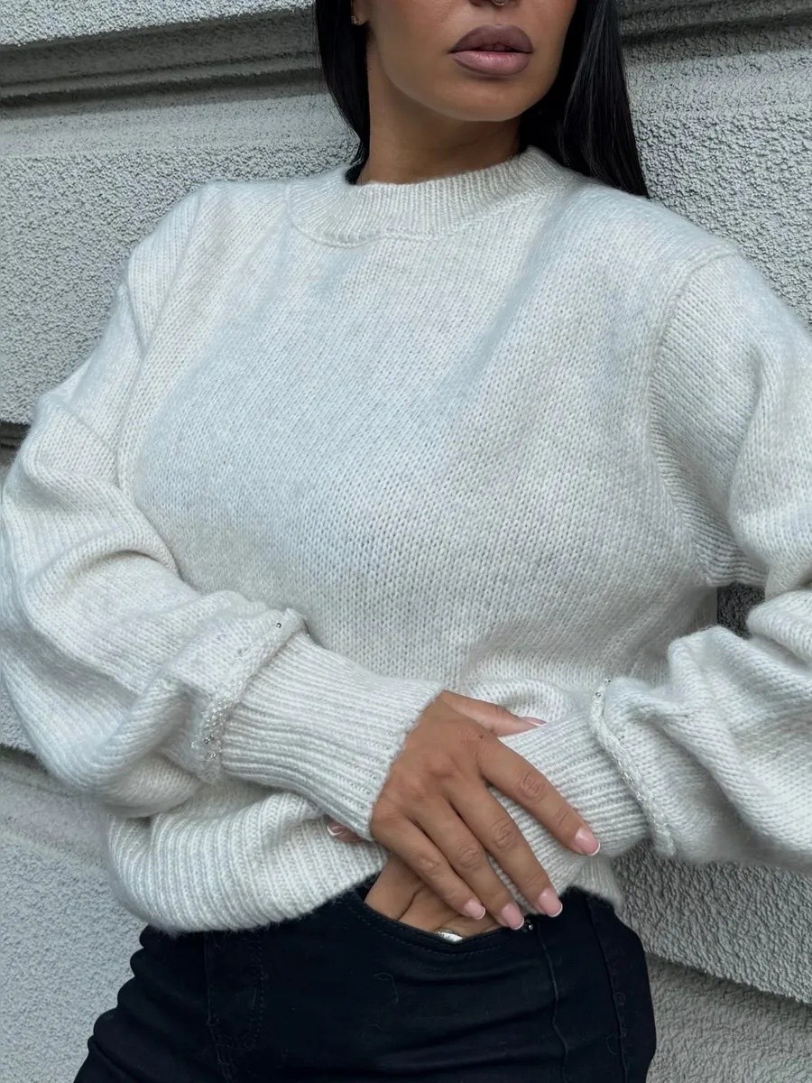 вязаный свитер оверсайз базовый fashion lux,свитер оверсайз,свитер оверсайз укороченный вязаный свитшот nidual,белая вязаная кофта,вязаный свитшот