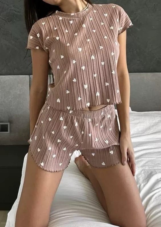 муслиновая пижама с шортами и сердечками milido,женская пижама с шортами,пижама женская,комплект пижама,муслиновая пижама с шортами eustera 231658668