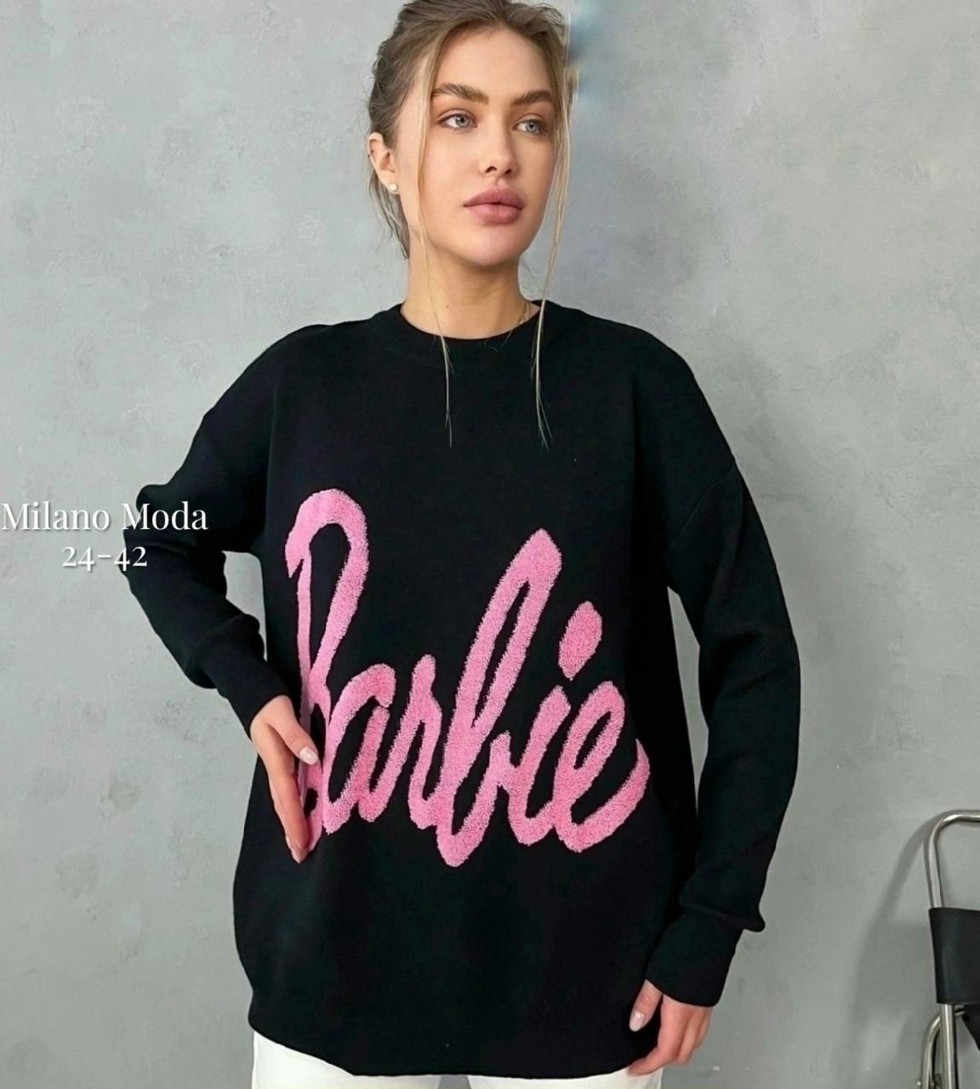 свитер оверсайз с надписью barbie,свитер барби оверсайз вязаный розовый,джемпер barbie,женский свитер,женская кофта