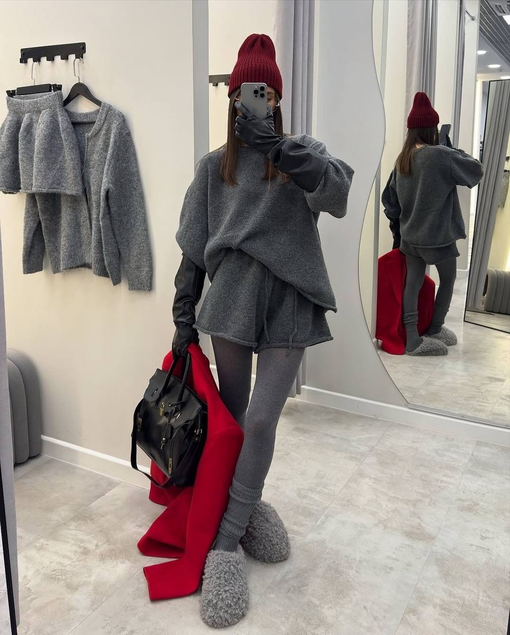 костюм с юбкой,женские костюмы,шорты прямого кроя из текстурного мягкого полотна серого цвета,костюм двойка кашемир