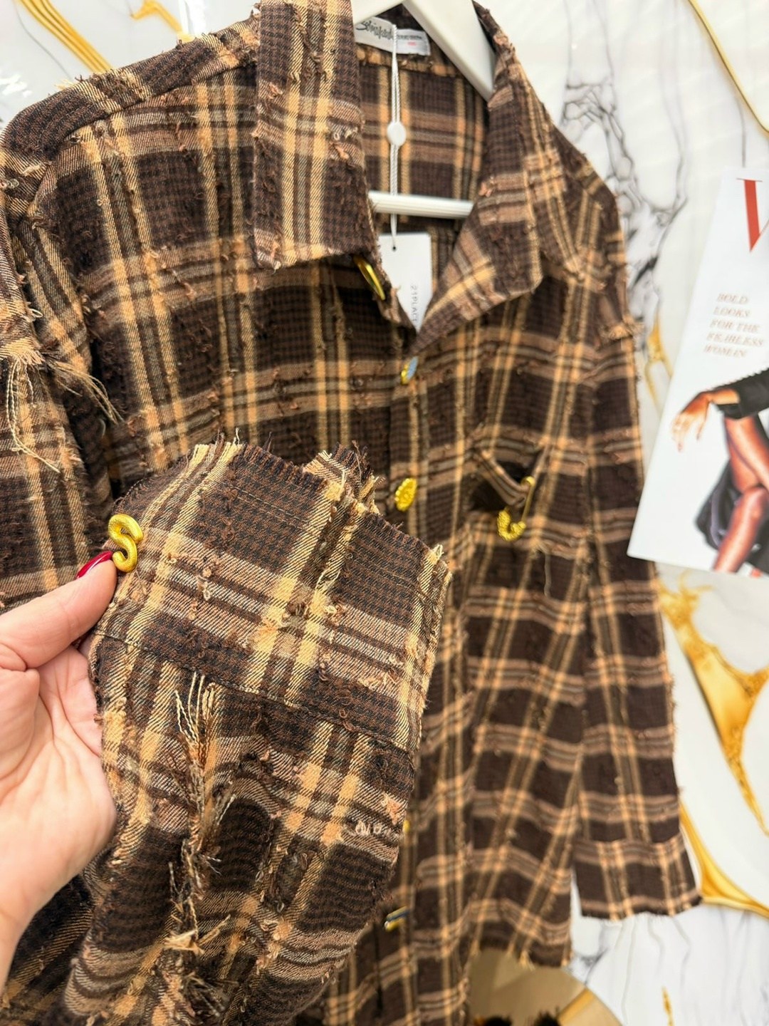 шерстяная рубашка в клетку тартан miu miu коричневый,женская рубашка в клетку,клетчатая рубашка,рубашка в клетку 0164 коричневый,женская клетчатая рубашка