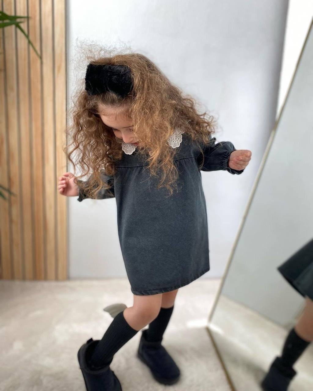 джинсовое платье с ажурным воротником child&kids,джинсовое платье на девочку,джинсовое платье зара детское,платье для девочки,школьное платье