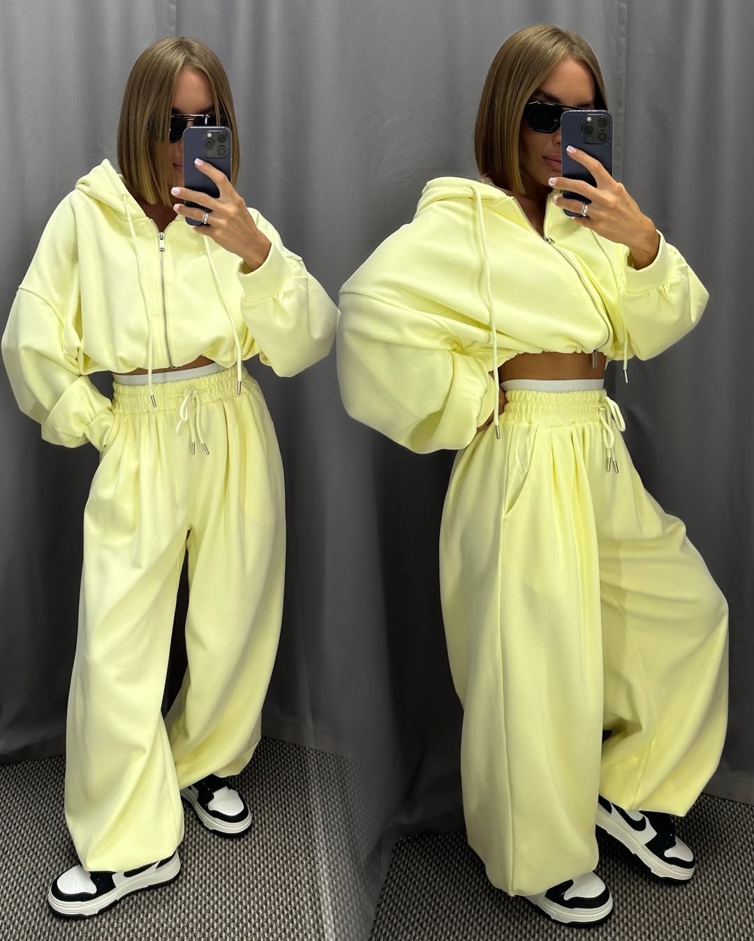спортивные костюмы женские,летние костюмы женские,спортивный костюм зип худи на молнии emilii style цвет лимонно-желтый,костюм спортивный со штанами палаццо и зип худи micca 362768683,костюм женский