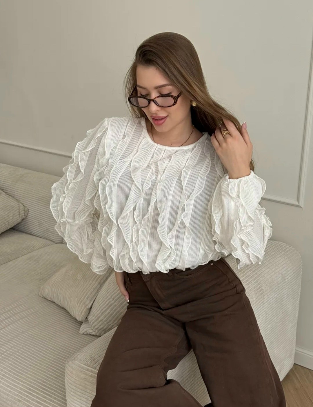 женская блузка,блуза,белая блузка,блузка нарядная с воланами и рюшами come alone 304052378,шикарная блузка